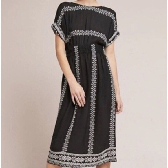 Anthro Corey Lynn Calter Jolene Embroidered Dress Medium  Black Crinkle Gauze - Picture 2 of 12